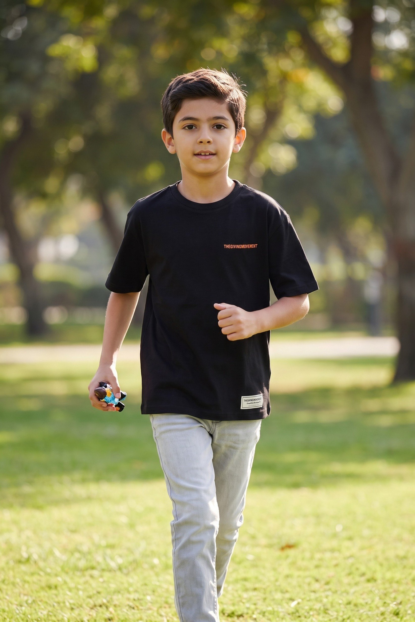Kids Boy Crew Neck Brand Logo Short Sleeve T-Shirt, Black