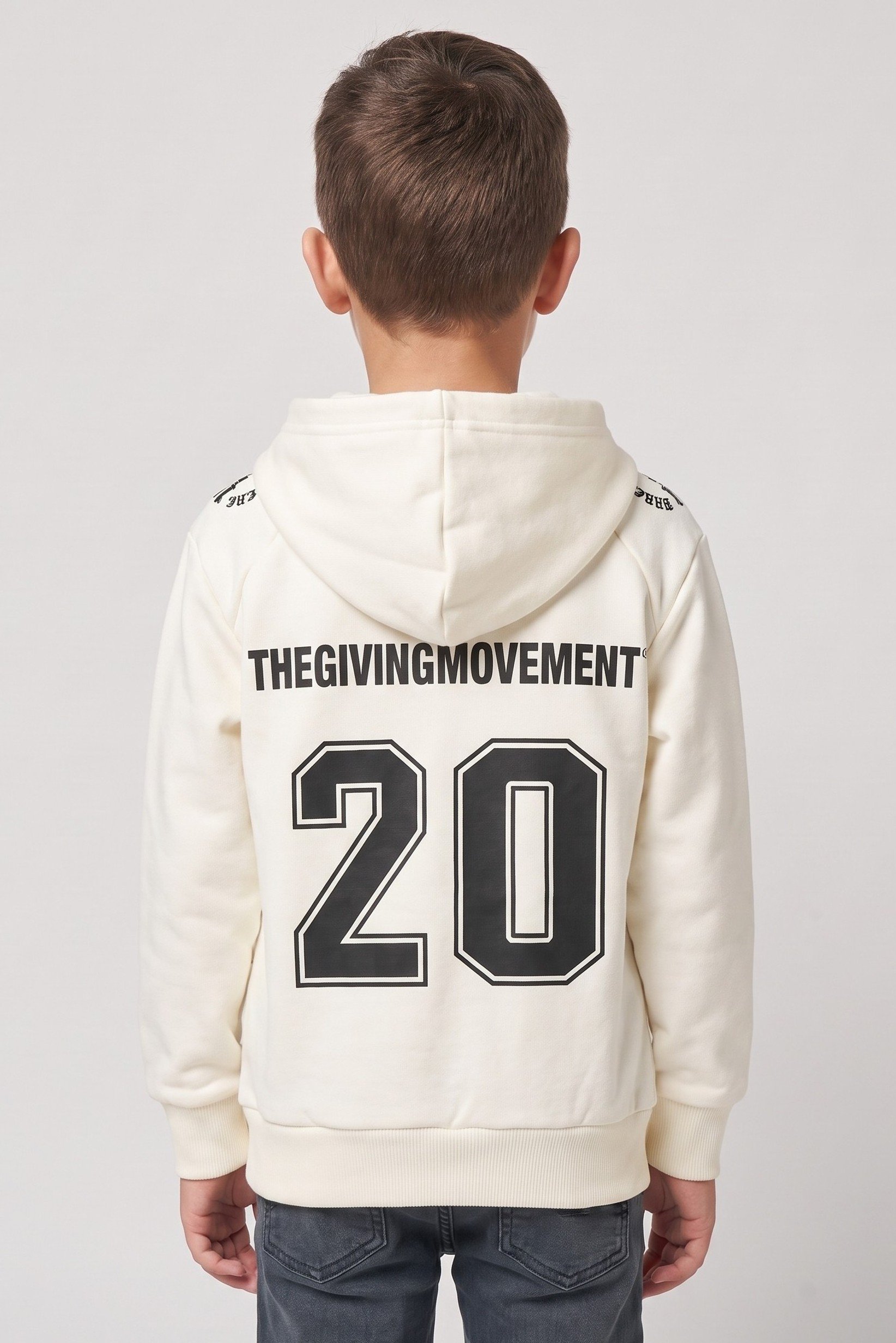 Kids Boy Brand Logo Full Zip Hoodie, Ivory