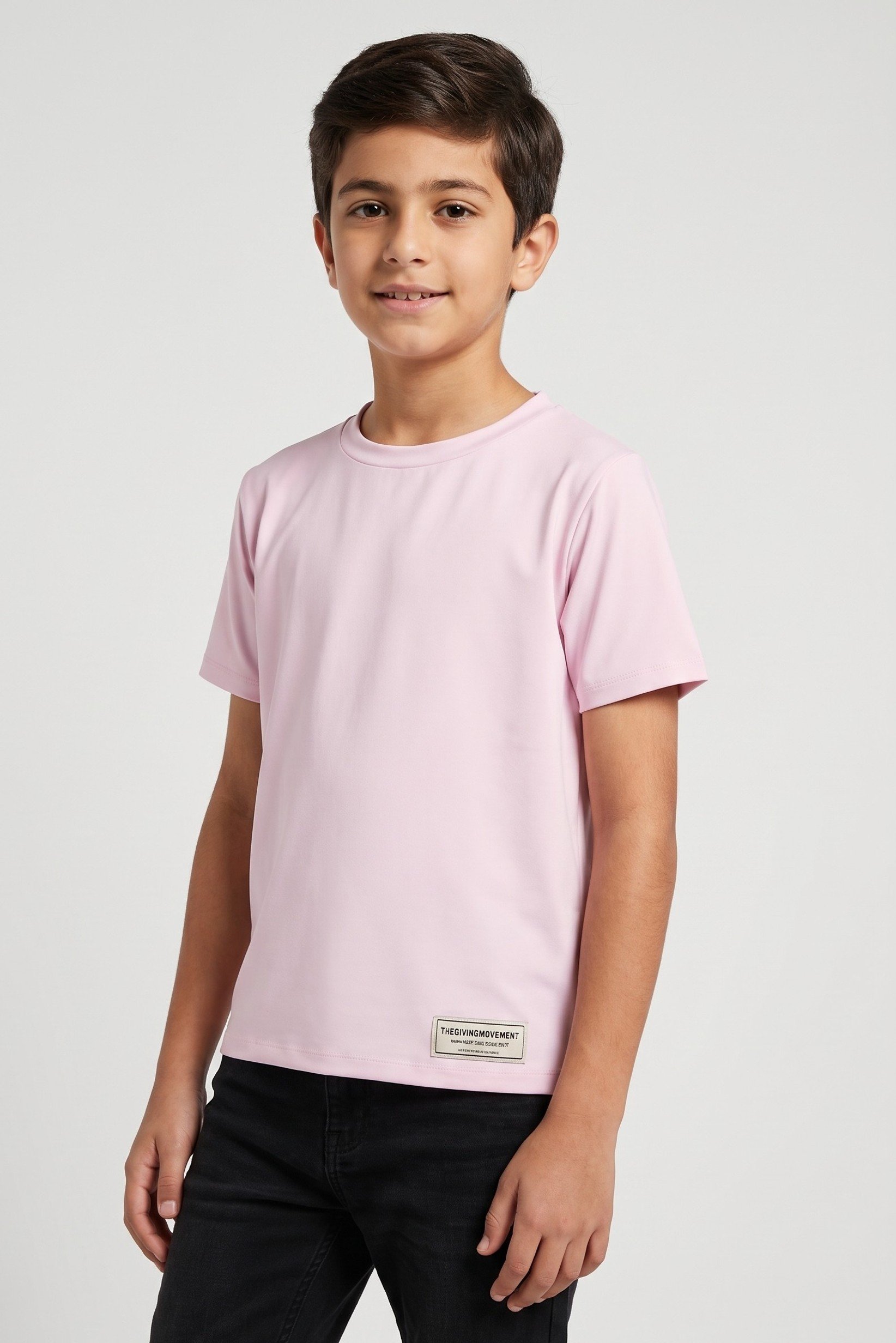 Kids Boy Crew Neck Short Sleeve Plain T-Shirt, Pink