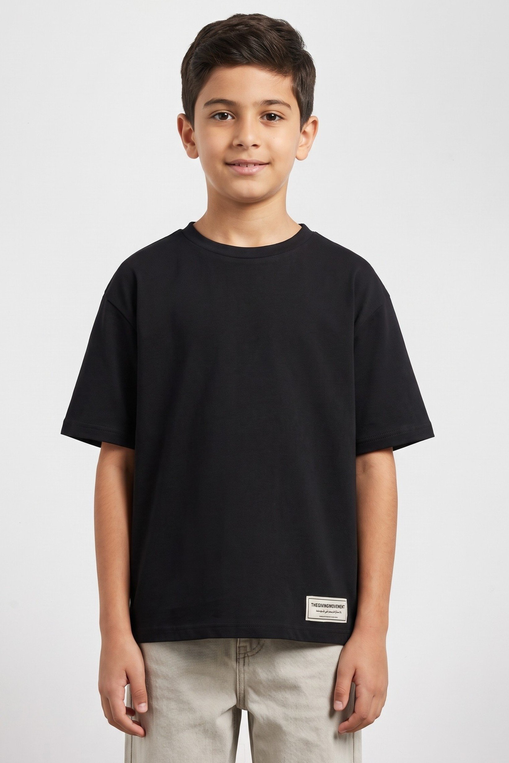 Kids Boy Oversized Brand Logo Short Sleeve T-Shirt, Black