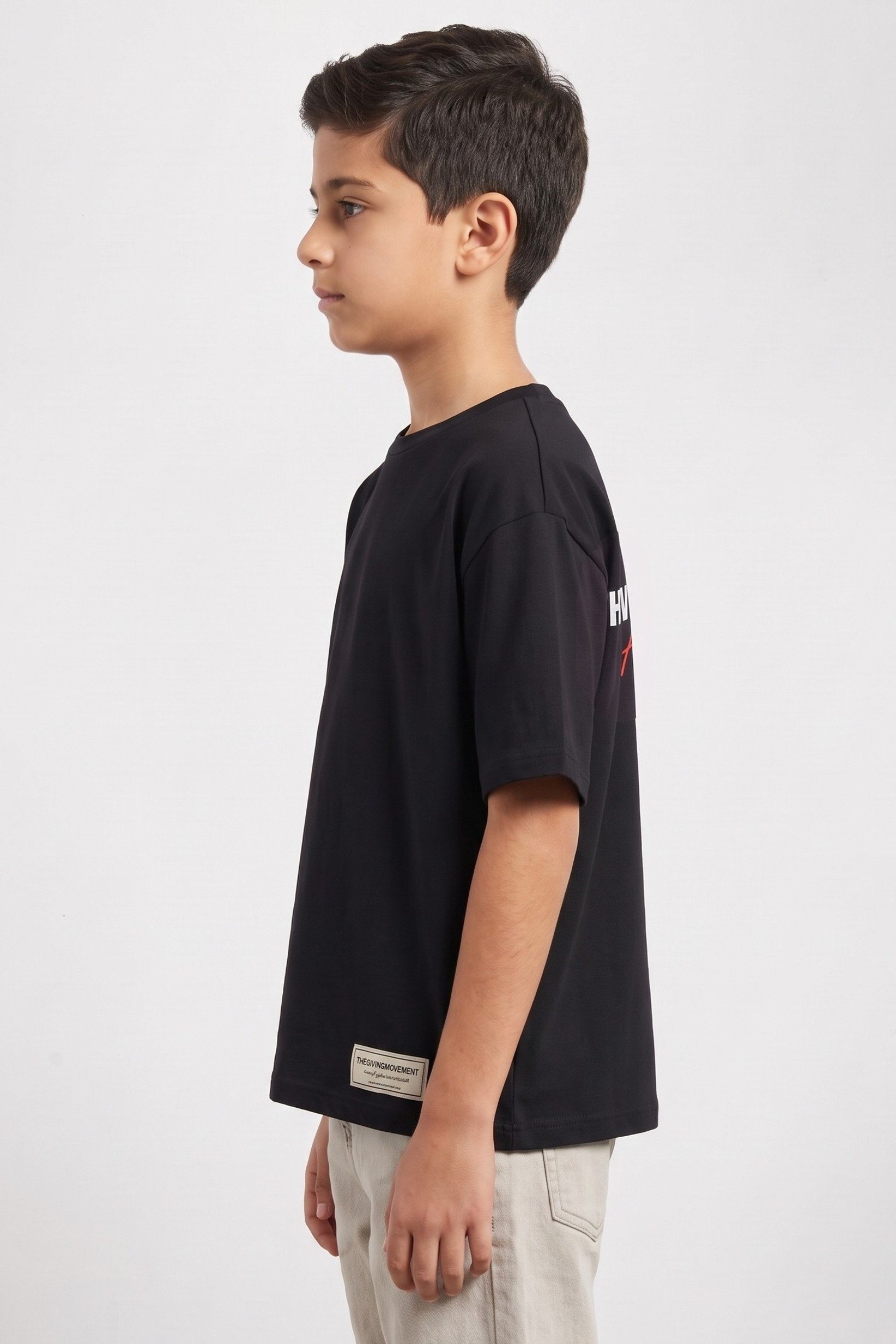 Kids Boy Oversized Brand Logo Short Sleeve T-Shirt, Black