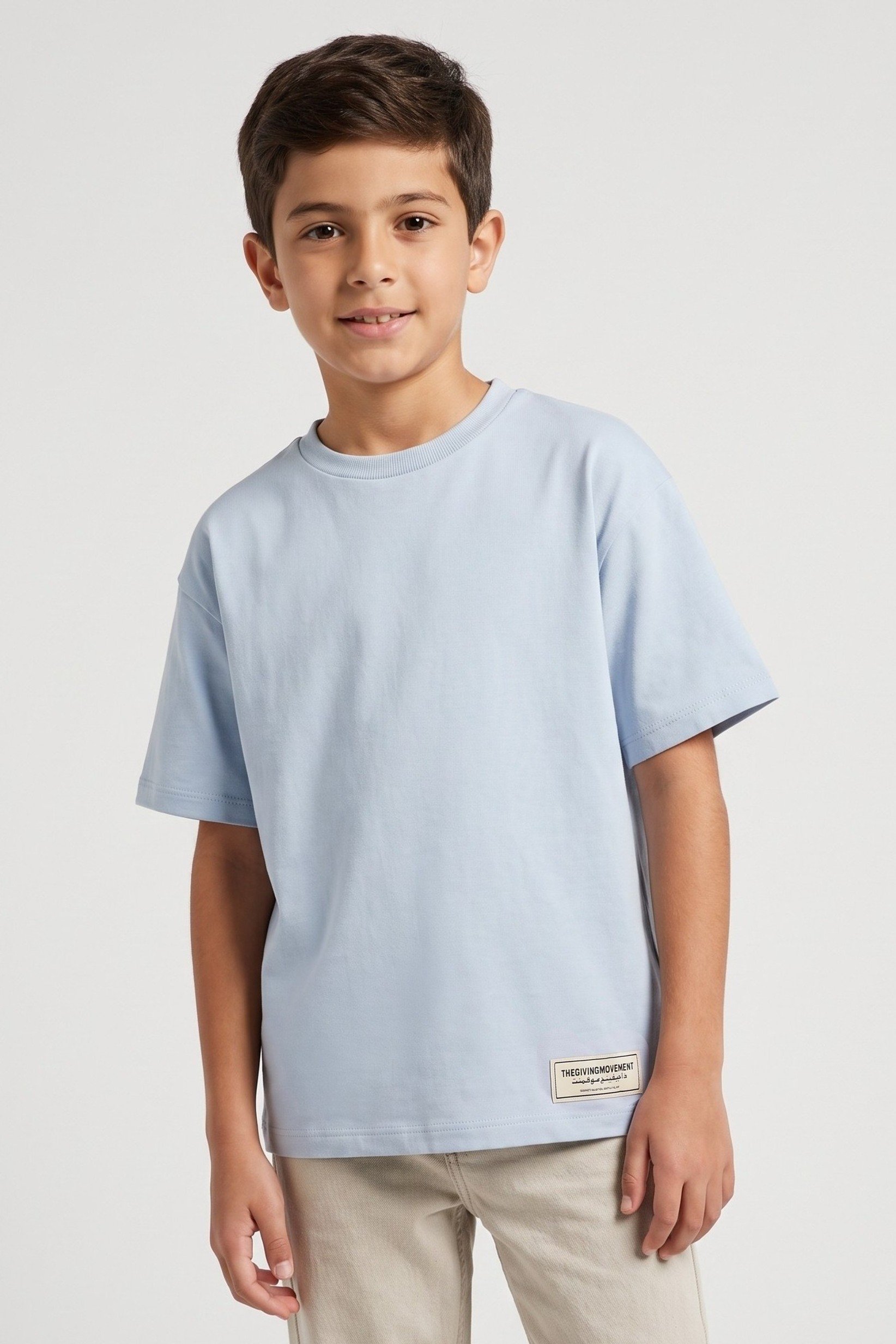 Kids Boy Crew Neck Short Sleeve Brand Logo T-shirt, Light Blue