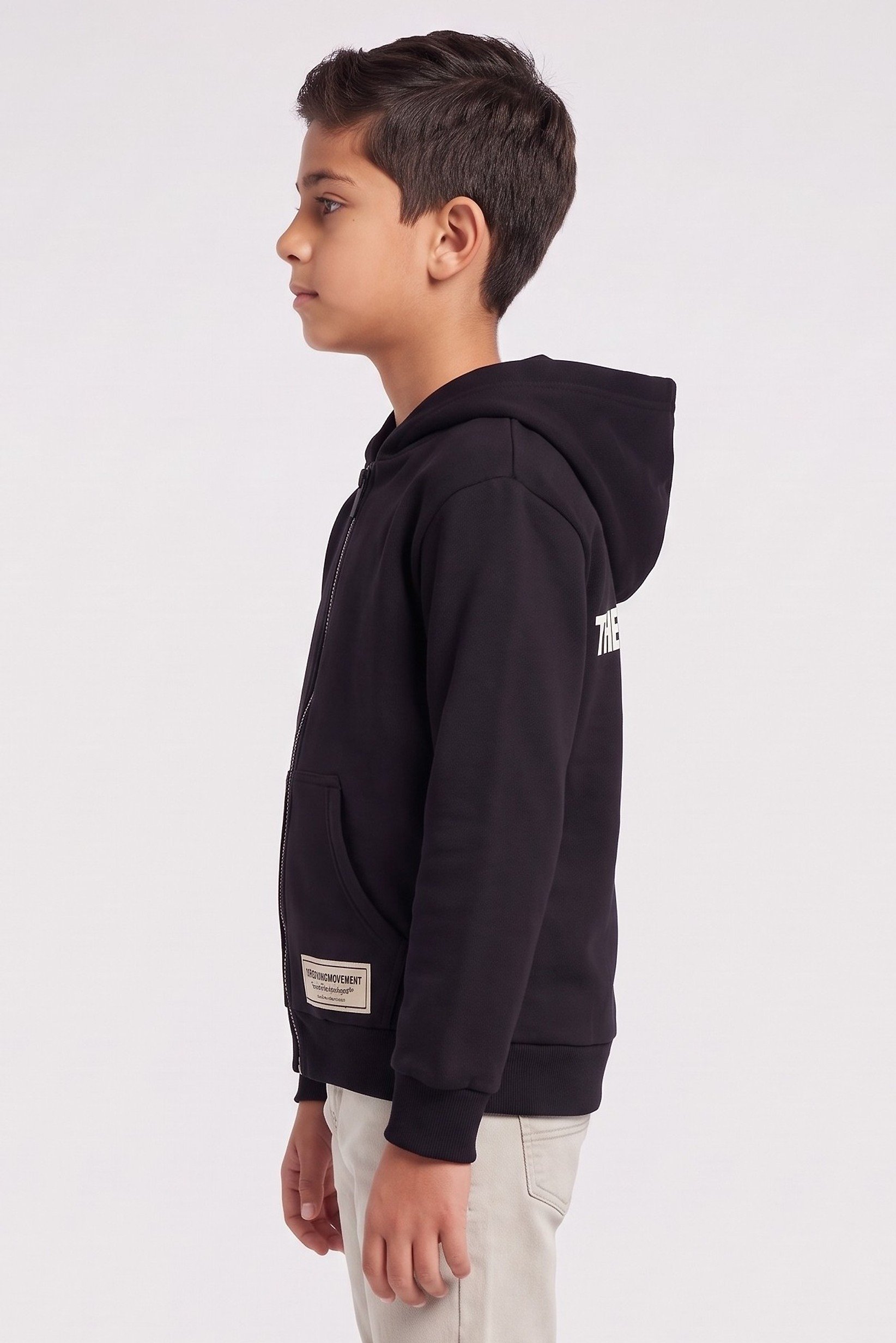Kids Boy Oversized Brand Logo Long Sleeve Hoodie, Black