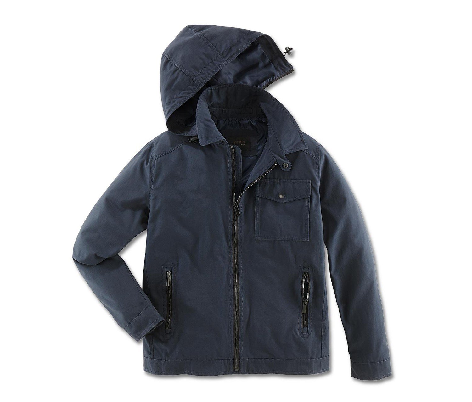 Men Plain Removable Hood Jacket Shirt, Navy Blue