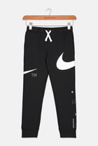 Kids Boy Drawstring Brand Logo Sport Jogger, Black and White
