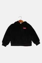 Toddlers Girl Hooded Long Sleeves Brand Logo Sweater, Black