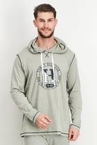 Men Hood With Drawstring Graphic Long Sleeves Sleepwear, Heather Grey