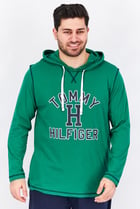 Men Graphic Full Sleeves Sleepwear Hooded Top, Basil