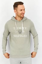 Men Hooded Long Sleeve Brand Logo Pajama Top, Grey