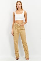 Buy Reserved Women Regular Fit Plain Non Stretchable Jeans, Tan Online ...