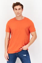 Men Crew Neck Short Sleeves Plain T-Shirt, Orange