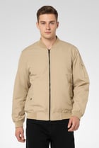 Men Plain Bomber Jacket, Khaki