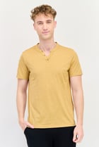 Men Split Neck Short Sleeve Solid Hurley T-Shirt, Mustard