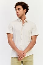 Men Regular Fit Heather Short Sleeves Casual Shirt, Cream