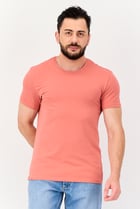 Men Crew Neck Short Sleeves Solid T-Shirt, Rose
