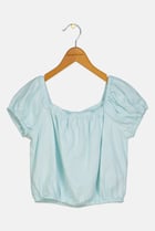 Kids Girl Square Neck Short Sleeves Plain Top, Mint Green