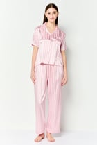 Women 2 Pieces Stripe Short Sleeve Pajamas Set, Pink