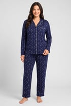 Women 2 Pieces Allover Print Long Sleeve Top And Bottom Pyjama Set, Navy
