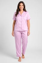 Women 2 Pcs Stripes Short Sleeve Top And Pants Pyjama Set, Light Purple