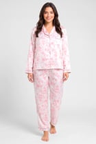 Women 2 Pieces Floral Print Long Sleeve Shirt With Pants Sleepwear Set, Pink