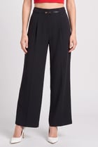 Women Regular Fit Plain Wide Leg Pants, Black