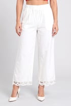 Women Regular Fit Solid Wide Leg Pant, White