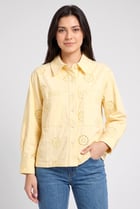 Women Spread Collar Long Sleeve Embroidered Shirt, Yellow