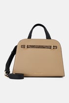 Women Brand Logo Satchel Bag, Taupe
