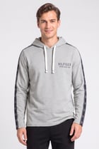 Men Brand Logo Long Sleeve Hooded Sleepwear, Grey