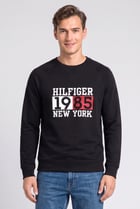 Men Crew Neck Graphic Print Long Sleeve Sweatshirt, Navy
