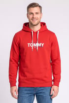 Men Brand Logo Long Sleeve Hoodie, Red