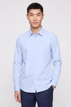 Men Slim Fit Embroidered Logo Long Sleeve Casual Shirt, Light Blue