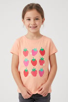 Toddlers Girl Short Sleeve Graphic Print Top, Peach