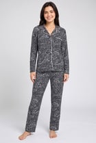 Women 2 Pcs Allover Print Long Sleeve Top And Pajama Bottom Sleepwear Set, Multicolor