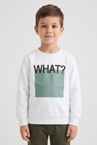 Kids Boy Crew Neck Long Sleeve Graphic Print Sweatshirt, White