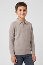 Kids Boy Spread Collar Textured Sweater, Beige