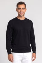 Men Crew Neck Knitted Long Sleeve Sweater, Black