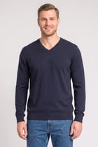 Men V-Neck Knitted Sweater, Dark Navy