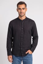 Men Regular Fit Plain Long Sleeve Casual Shirt, Black