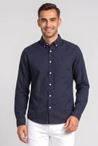 Men Regular Fit Solid Long Sleeve Casual Shirt, Dark Navy