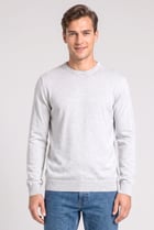 Men Crew Neck Knitted Long Sleeve Sweater, Light Grey