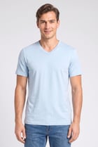 Men V-Neck Short Sleeve Plain T-Shirt, Light Blue
