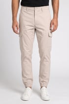 Men Slim Fit Solid Cargo Pants, Beige