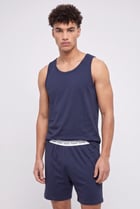 Men 2 Pcs Plain Sleeveless Vest And Shorts Pyjama Set, Navy