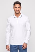 Men Regular Fit Long Sleeve Plain Polo Shirt, White