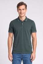 Men Regular Fit Short Sleeve Solid Polo Shirt, Dark Green