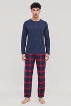 Men 2 Pieces Checkered Long Sleeve T-Shirt And Pants Pajama Set, Multicolor