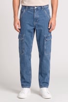 Men Loose Fit Non-Stretchable Cargo Jeans, Blue