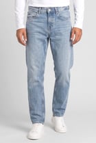 Men Loose Fit Washed Non-Stretchable Jeans, Light Blue