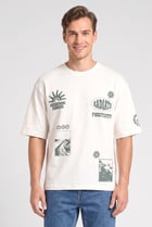 Men Crew Neck Short Sleeve Graphic Print T-Shirt, Off White
